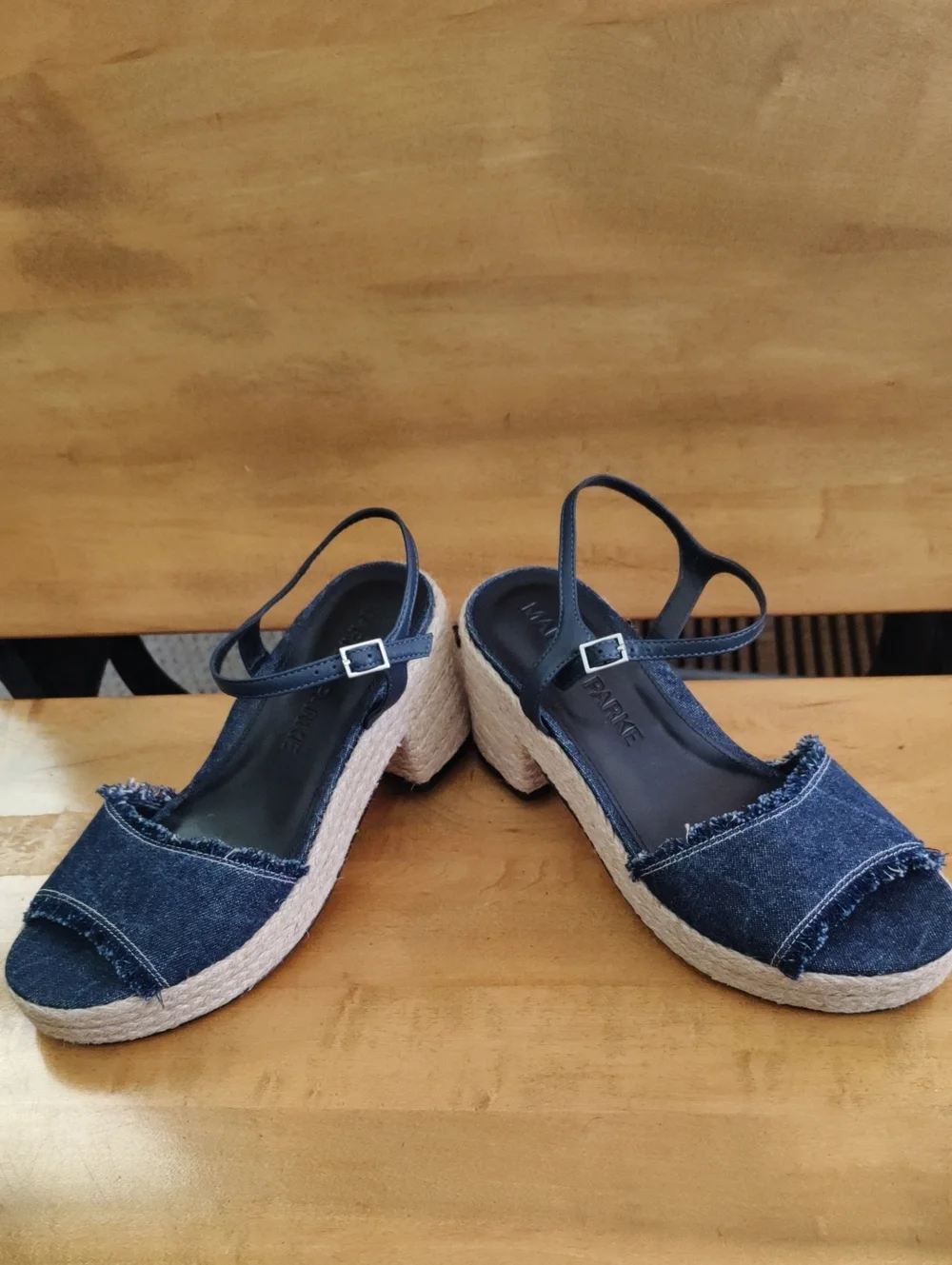 Marion Parke Frayed Denim Platform Espadrille Wedge Sandals Size 37